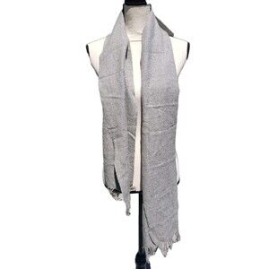 SOL 100% Super Baby Alpaca Scarf Wrap Brushed Heather Gray Fringed 12" x 64" EUC